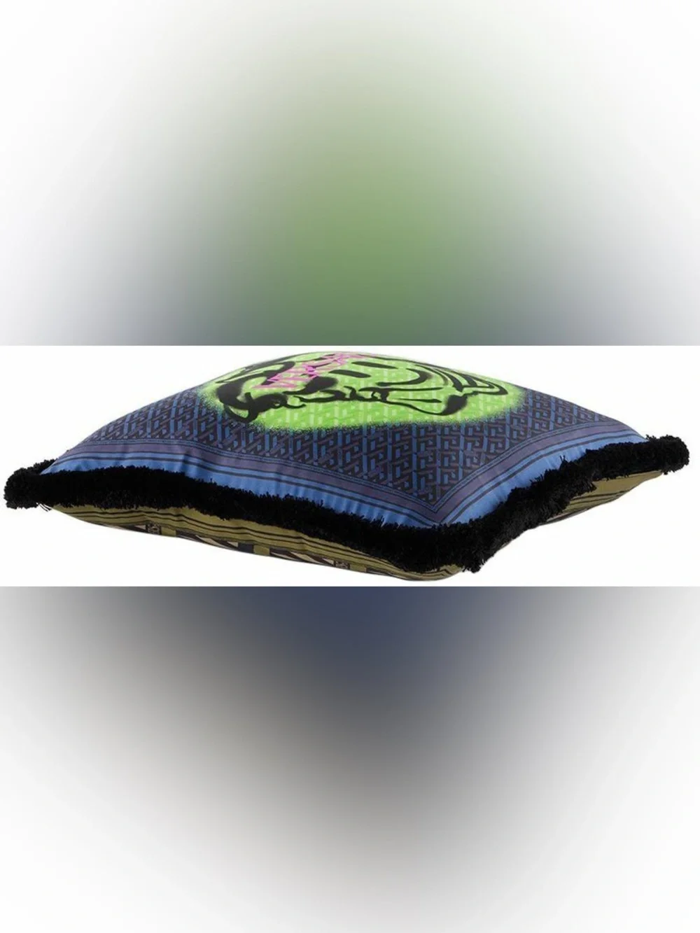 2 Versace Monogram Smiley Pillow in Blue & Khaki